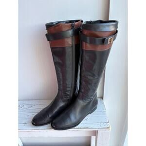 Cole Haan Tall Leather Riding Boots Black Brown Two Tone Women 7B